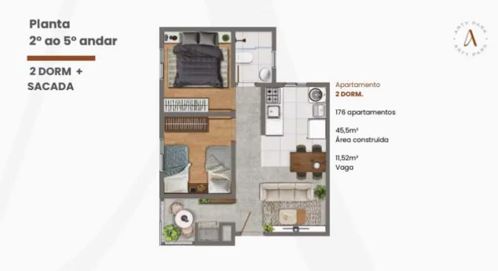 Apartamento, 2 quartos, 45 m² - Foto 1