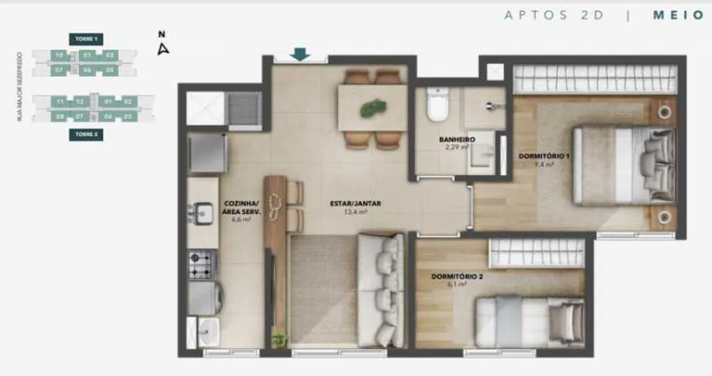 Apartamento, 2 quartos, 43 m² - Foto 1