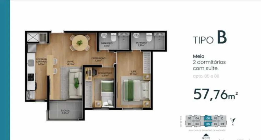 Apartamento, 2 quartos, 57 m² - Foto 1