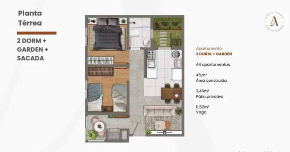 Apartamento, 2 quartos, 45 m² - Foto 1