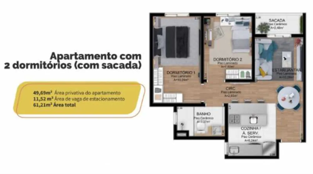 Apartamento, 2 quartos, 49 m² - Foto 1