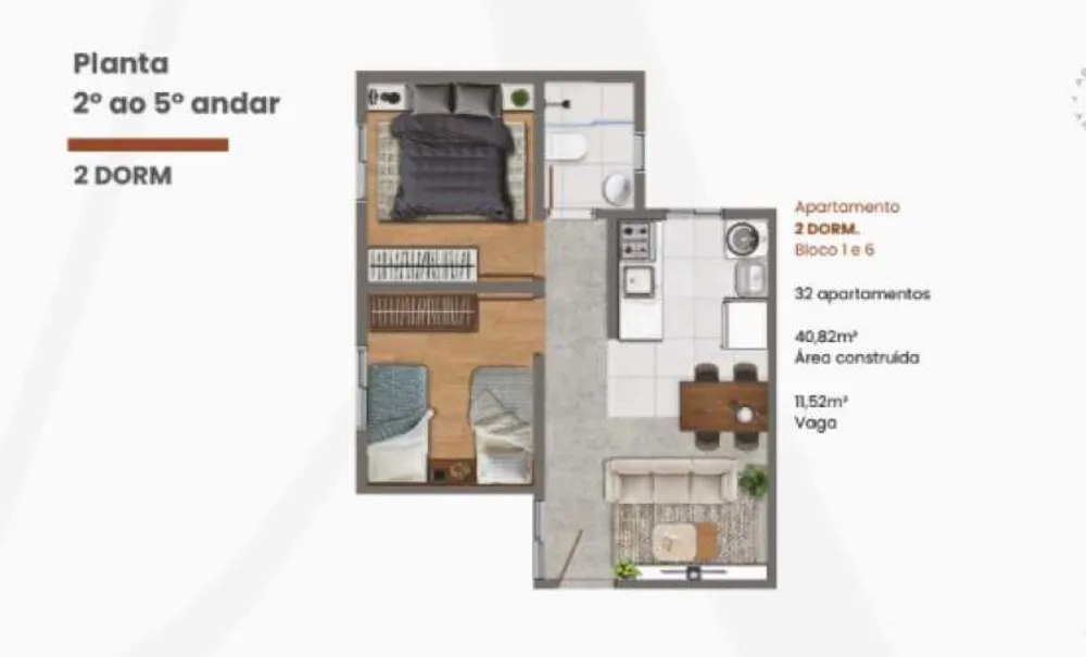 Apartamento, 2 quartos, 40 m² - Foto 1