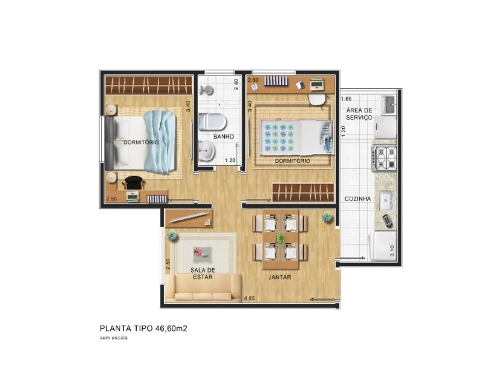 Apartamento, 2 quartos, 46 m² - Foto 2