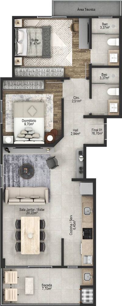 Apartamento, 2 quartos, 76 m² - Foto 2