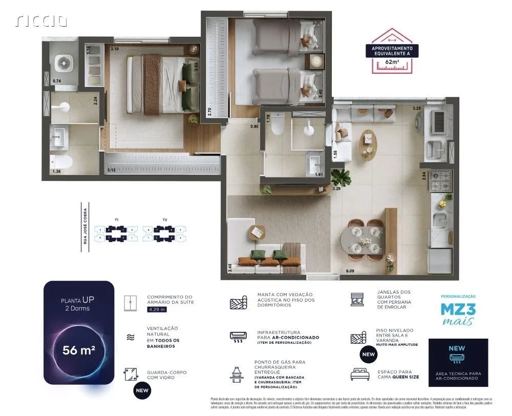 Apartamento, 2 quartos, 56 m² - Foto 2