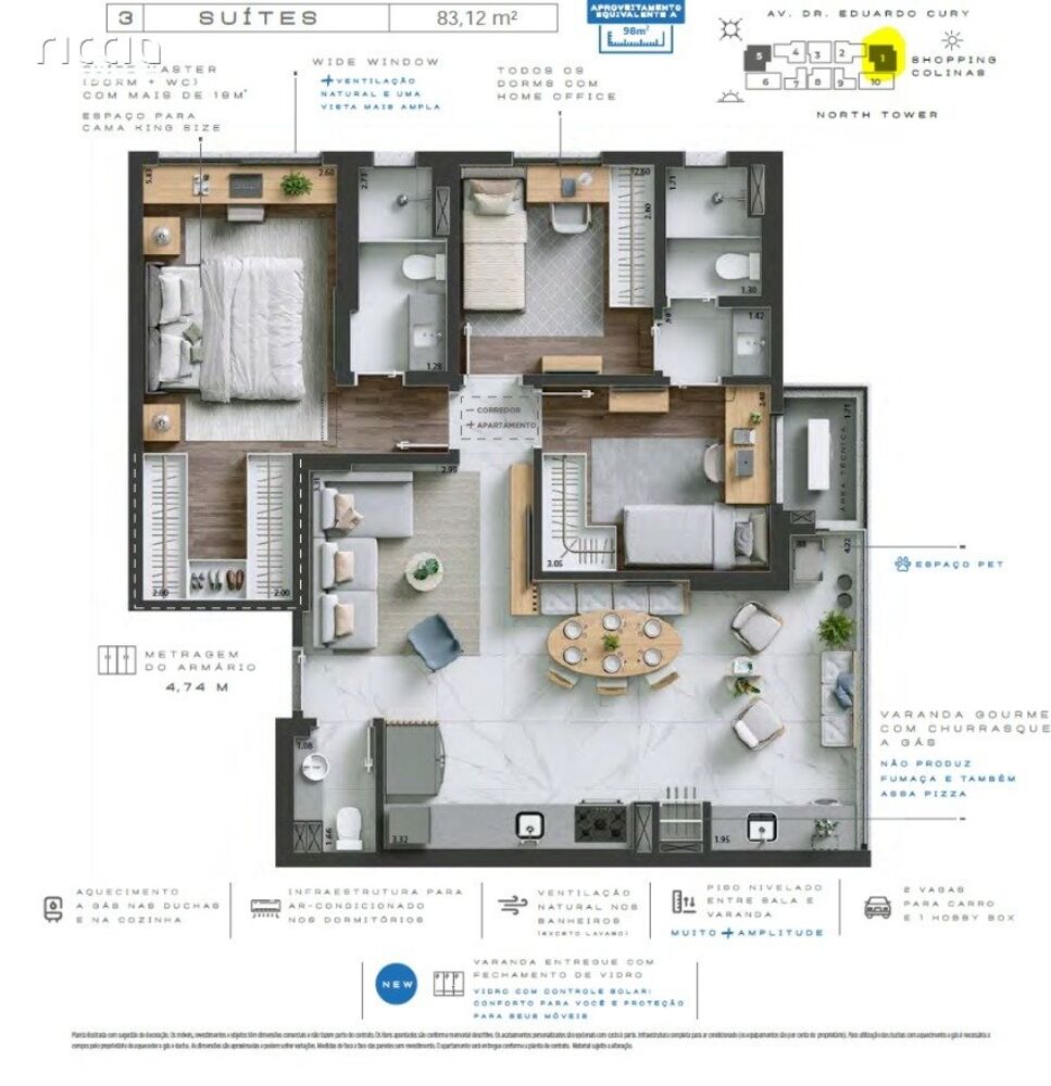 Apartamento, 3 quartos, 83 m² - Foto 1