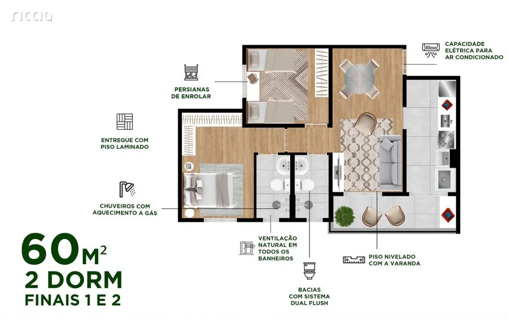 Apartamento, 2 quartos, 60 m² - Foto 2