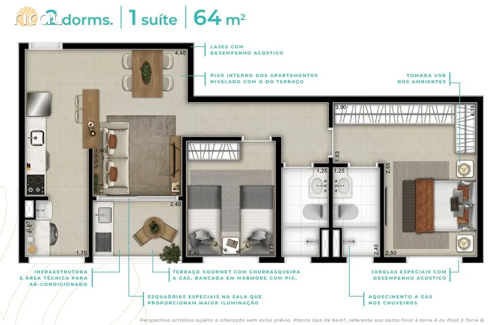 Apartamento, 2 quartos, 64 m² - Foto 2