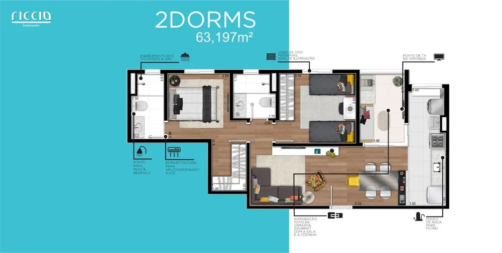 Apartamento, 2 quartos, 63 m² - Foto 2