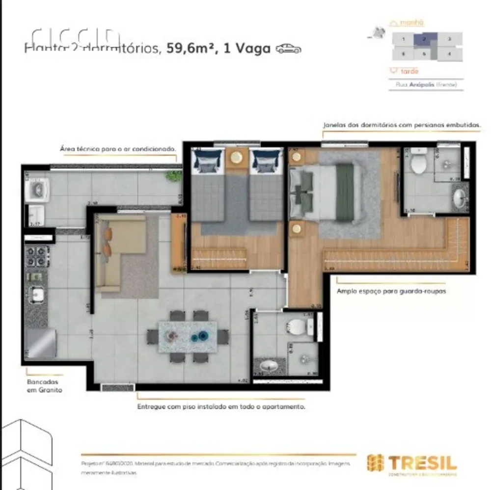 Apartamento, 2 quartos, 59 m² - Foto 2