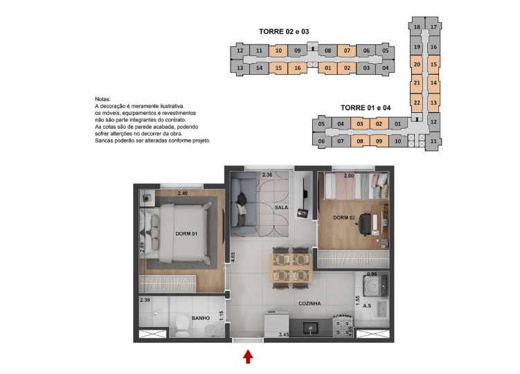 Apartamento à venda com 2 quartos, 34m² - Foto 3