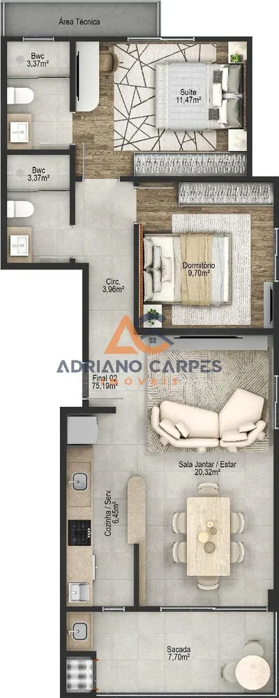 Apartamento, 2 quartos, 75 m² - Foto 8