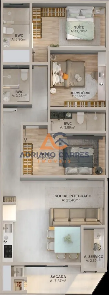 Apartamento, 3 quartos, 103 m² - Foto 2