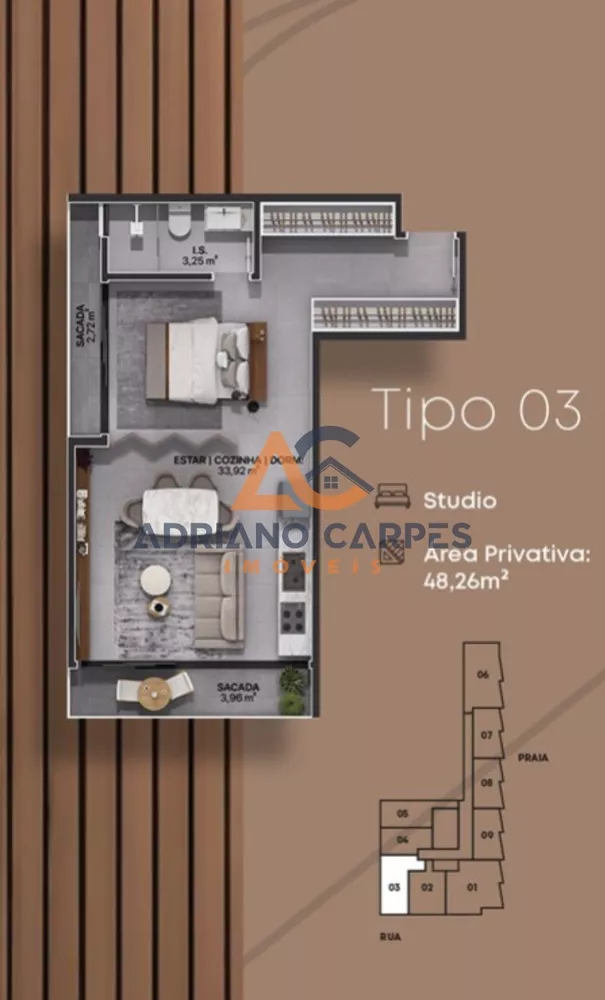 Apartamento à venda com 1 quarto, 48m² - Foto 3