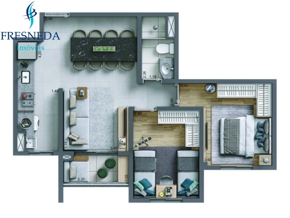 Apartamento, 2 quartos, 50 m² - Foto 2