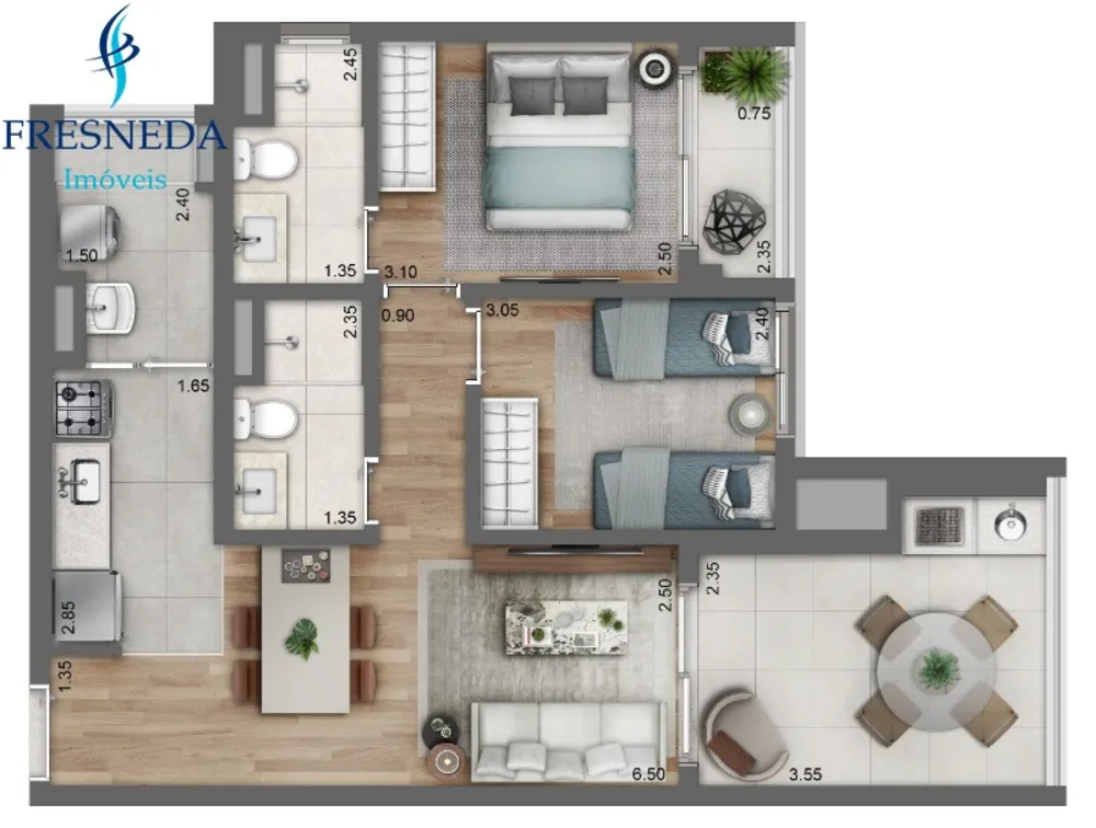 Apartamento, 2 quartos, 70 m² - Foto 2