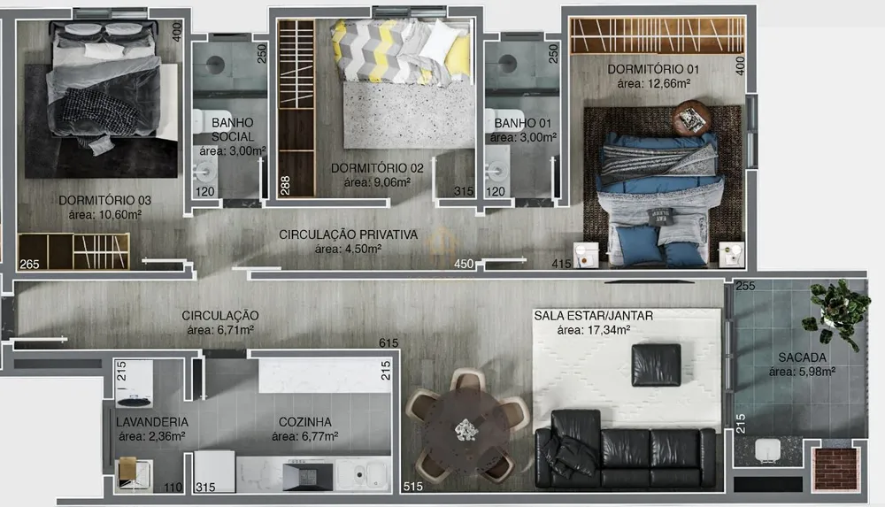 Apartamento, 3 quartos, 99 m² - Foto 1