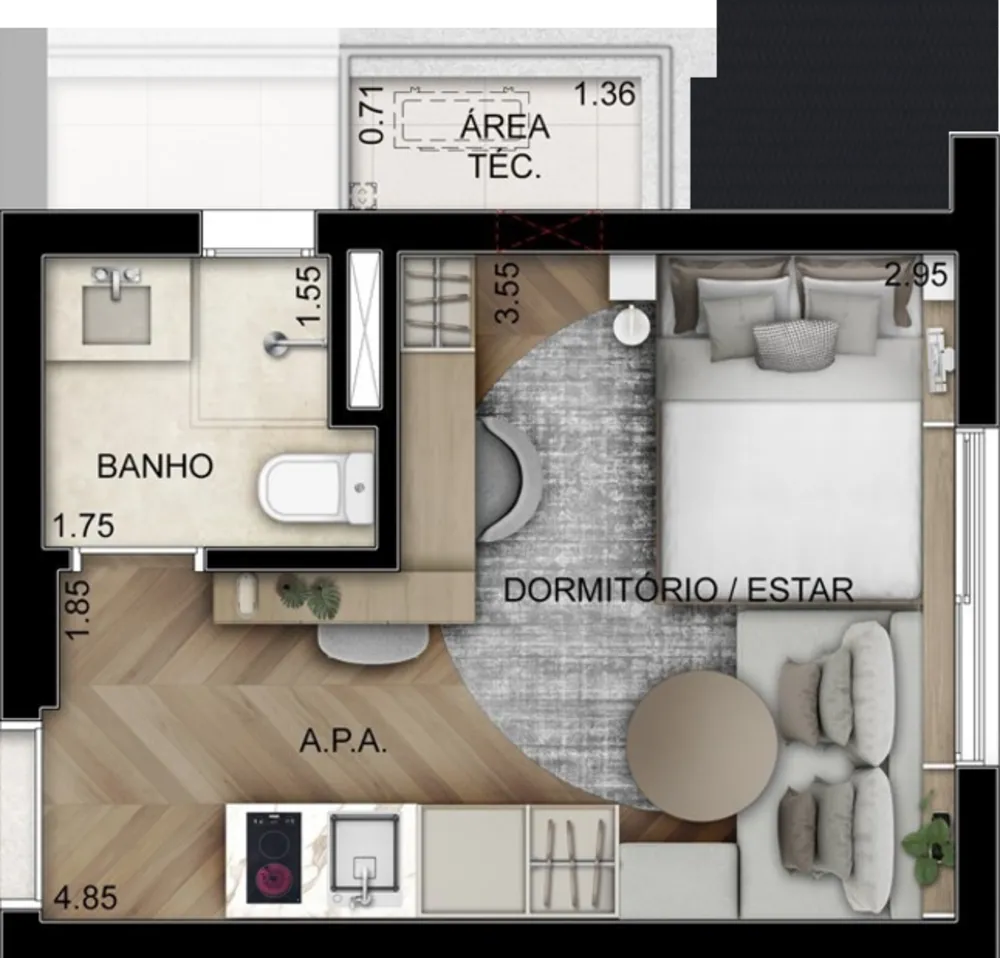 Apartamento, 1 quarto, 21 m² - Foto 2