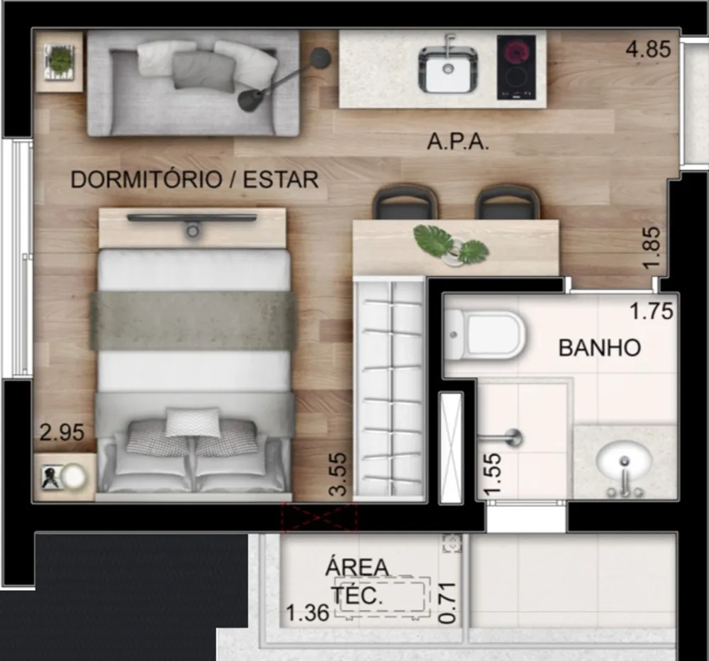 Apartamento, 1 quarto, 21 m² - Foto 3