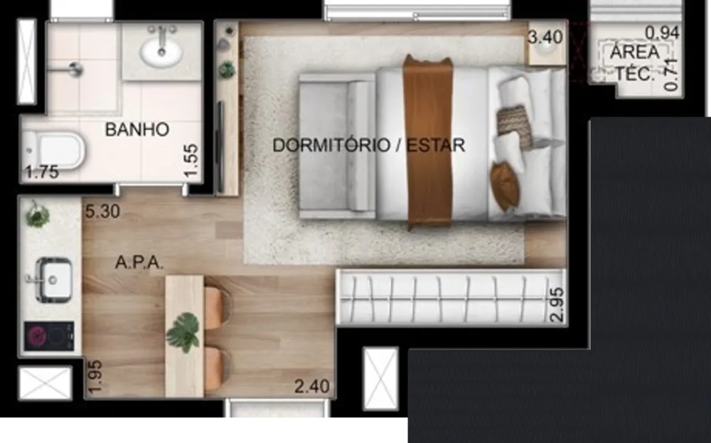 Apartamento, 1 quarto, 21 m² - Foto 1