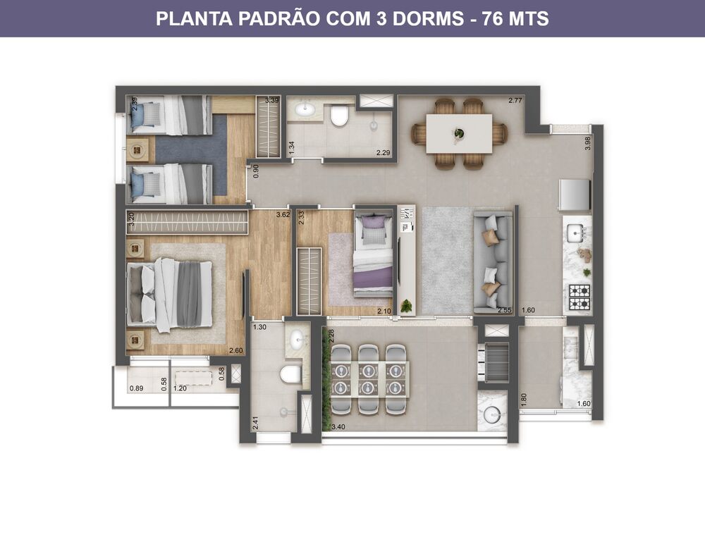 Apartamento, 3 quartos, 76 m² - Foto 2