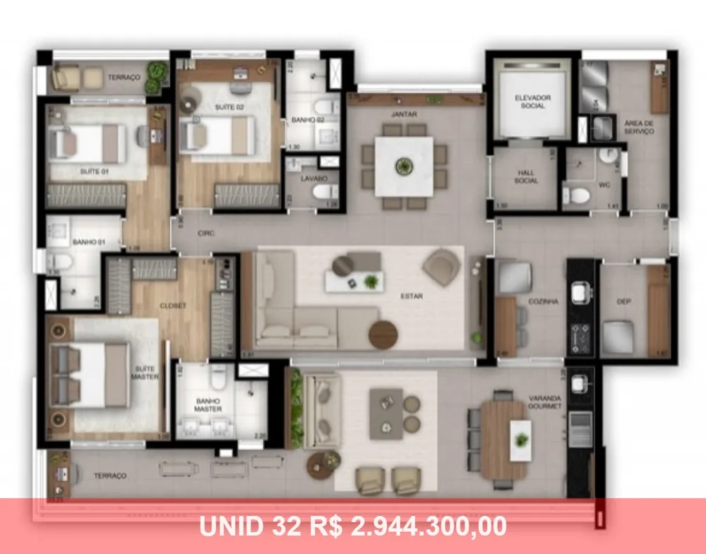 Apartamento, 3 quartos, 160 m² - Foto 1