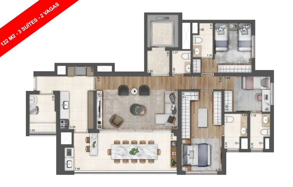 Apartamento, 3 quartos, 122 m² - Foto 1