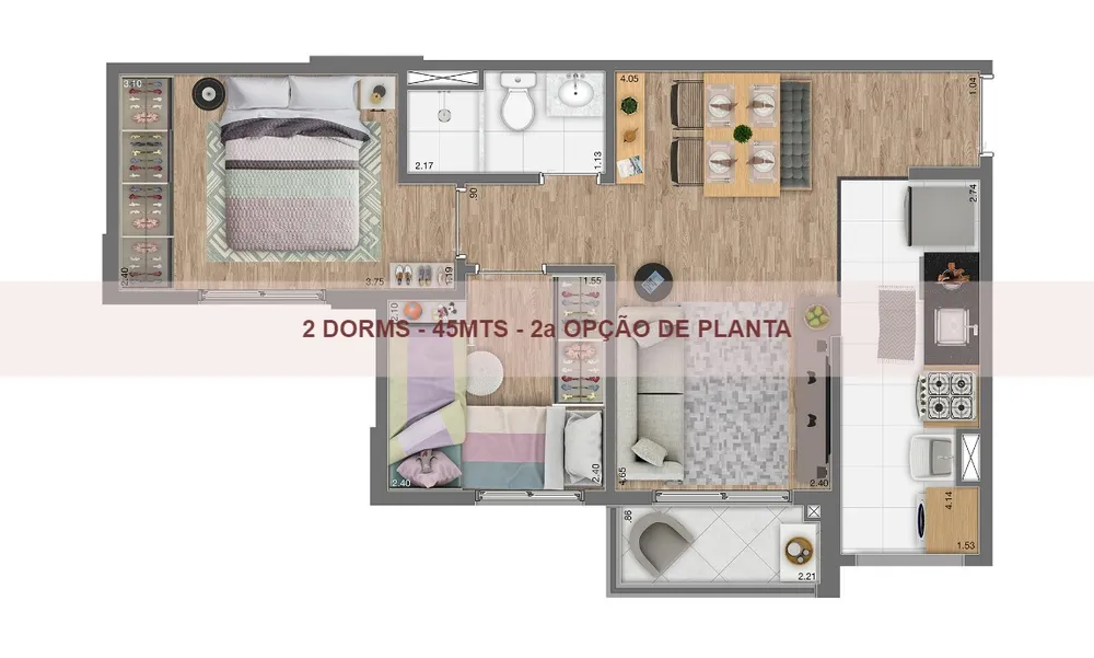 Apartamento, 2 quartos, 45 m² - Foto 2