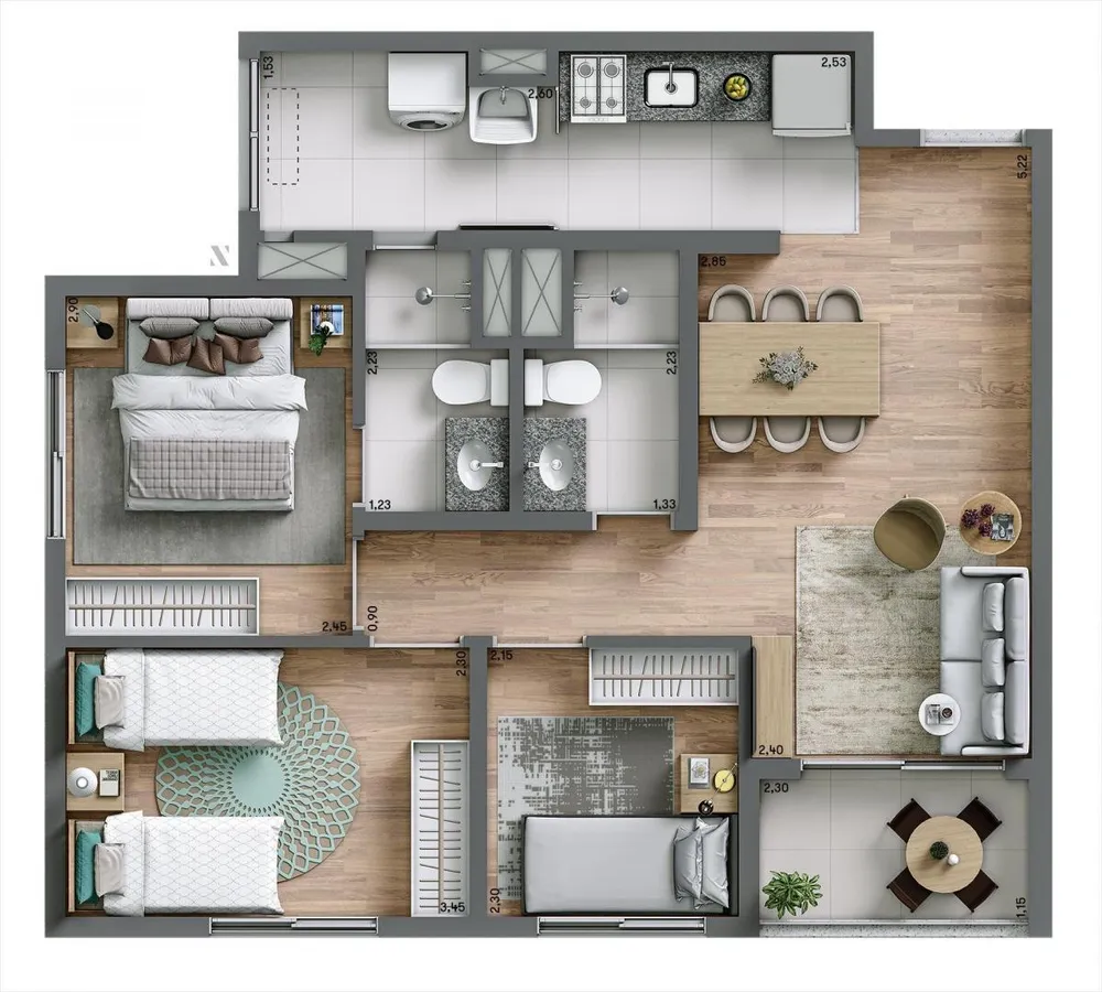 Apartamento, 3 quartos, 61 m² - Foto 2