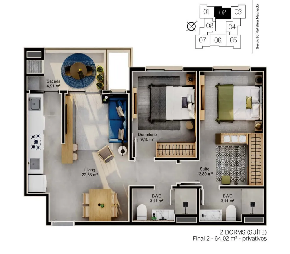 Apartamento, 2 quartos, 63 m² - Foto 3
