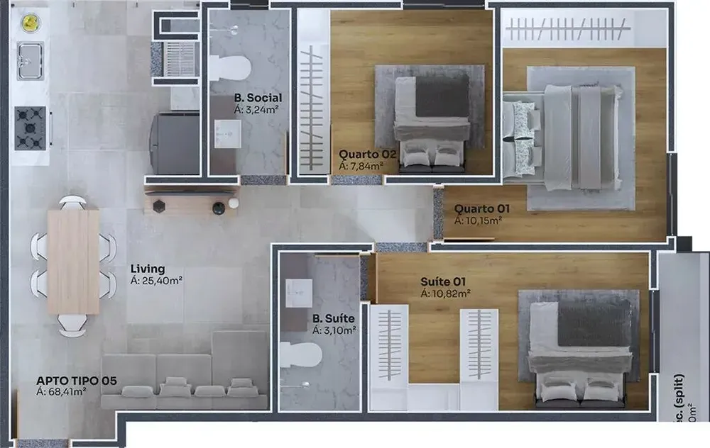 Apartamento, 3 quartos, 68 m² - Foto 7