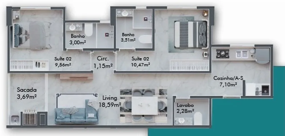 Apartamento, 2 quartos, 69 m² - Foto 2