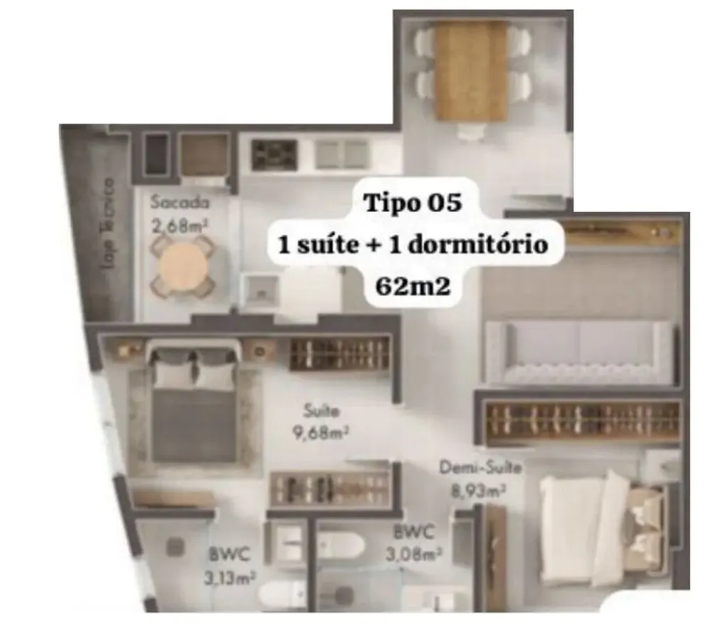 Apartamento, 2 quartos, 56 m² - Foto 3