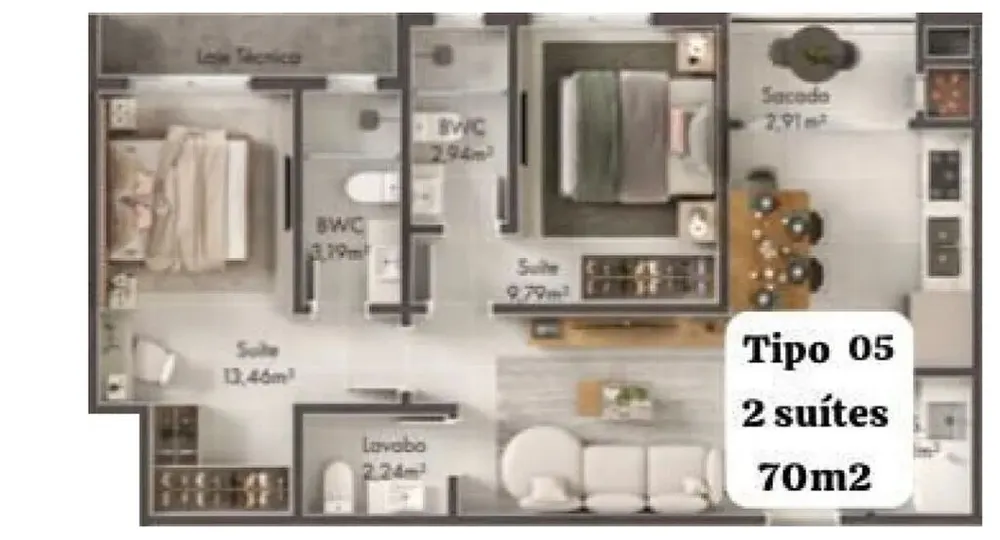 Apartamento, 2 quartos, 56 m² - Foto 2