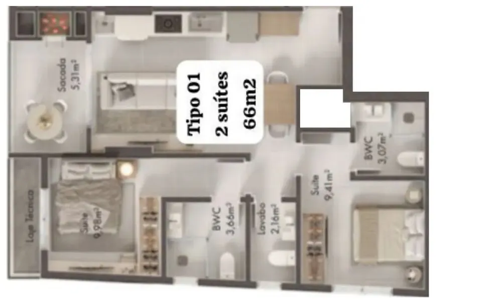 Apartamento, 2 quartos, 68 m² - Foto 3