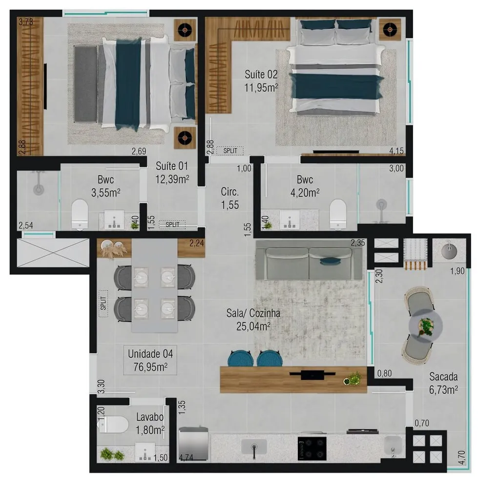 Apartamento, 2 quartos, 76 m² - Foto 2