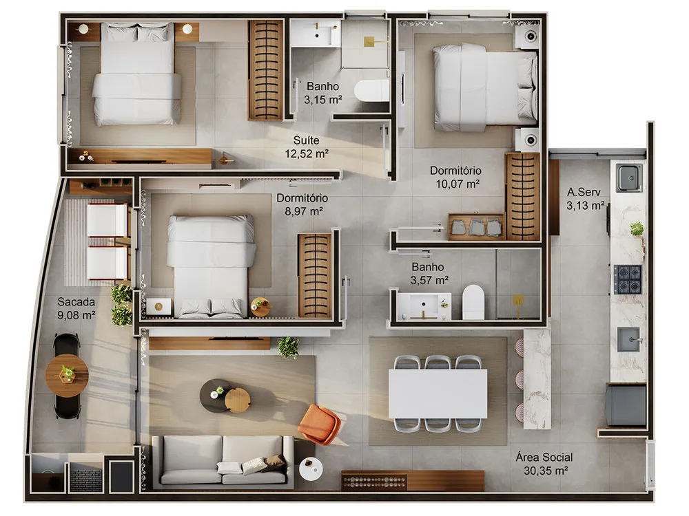 Apartamento, 3 quartos, 98 m² - Foto 2
