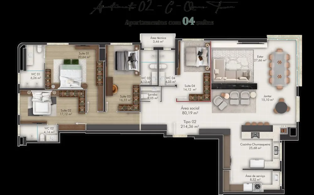 Apartamento, 4 quartos, 195 m² - Foto 1