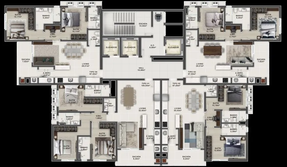 Apartamento, 3 quartos, 105 m² - Foto 1