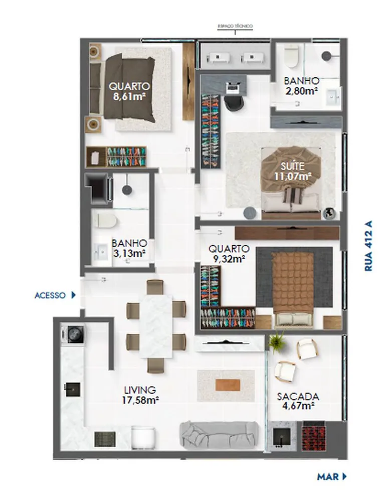 Apartamento, 3 quartos, 70 m² - Foto 2