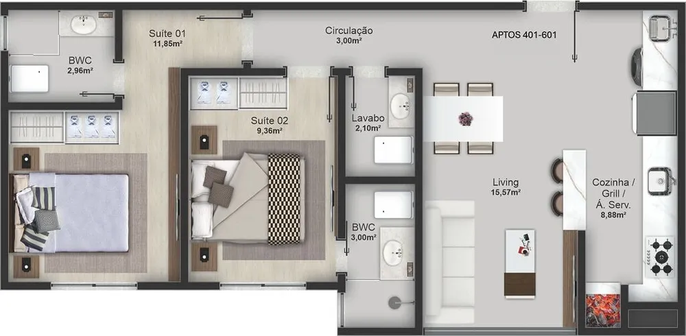 Apartamento, 2 quartos, 61 m² - Foto 6