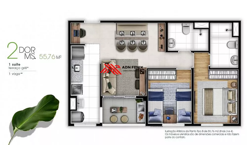 Apartamento, 2 quartos, 56 m² - Foto 3