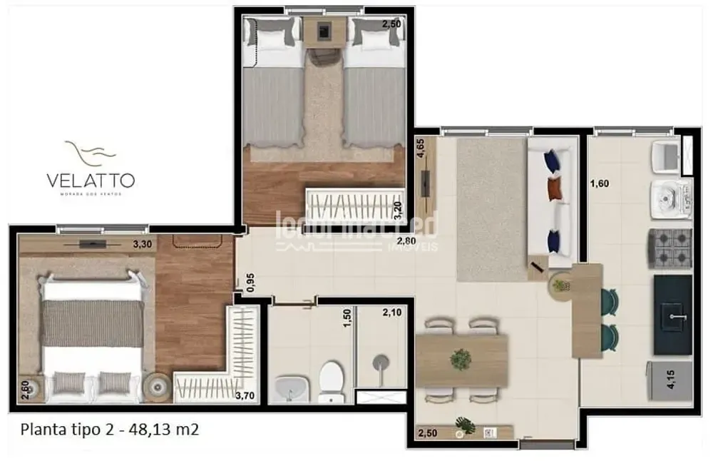 Apartamento, 2 quartos, 48 m² - Foto 2