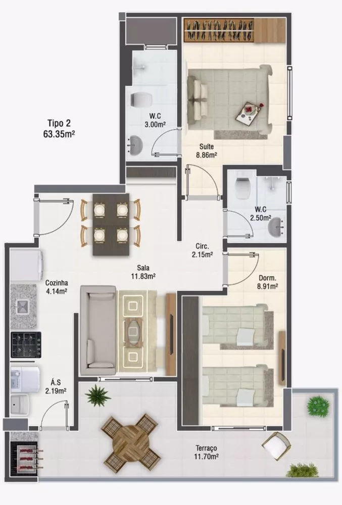 Apartamento à venda com 2 quartos, 63m² - Foto 7