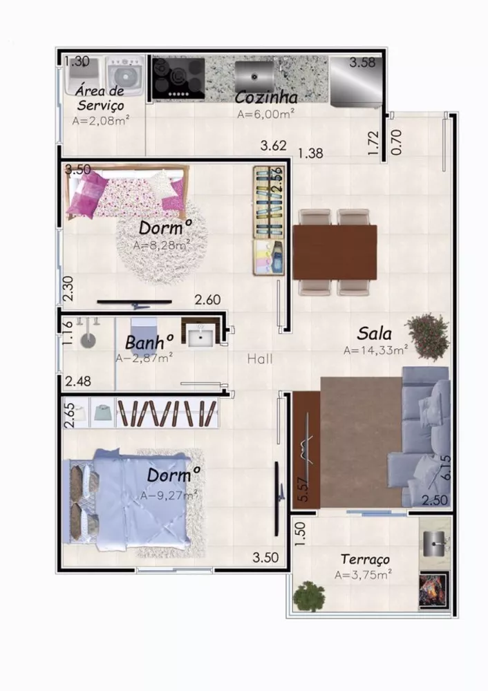 Apartamento à venda com 2 quartos, 53m² - Foto 1