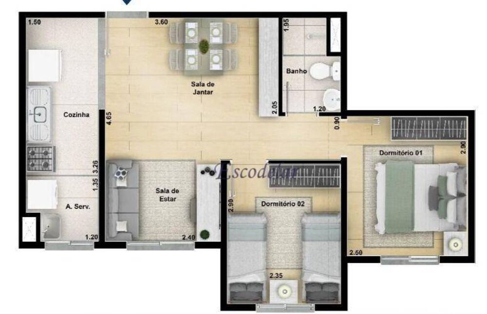 Apartamento, 2 quartos, 44 m² - Foto 1