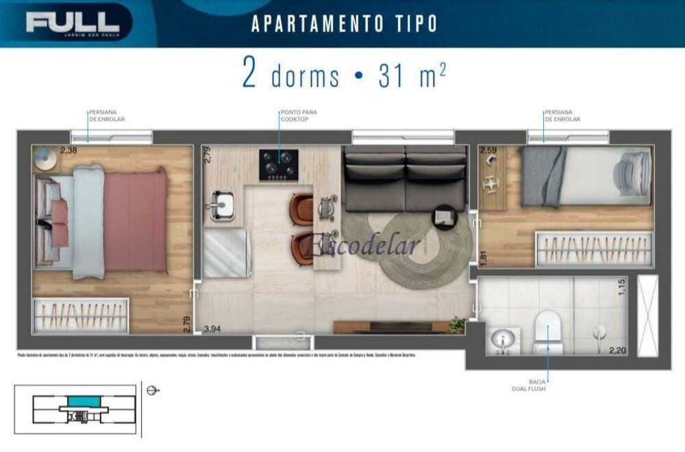 Apartamento, 2 quartos, 35 m² - Foto 2
