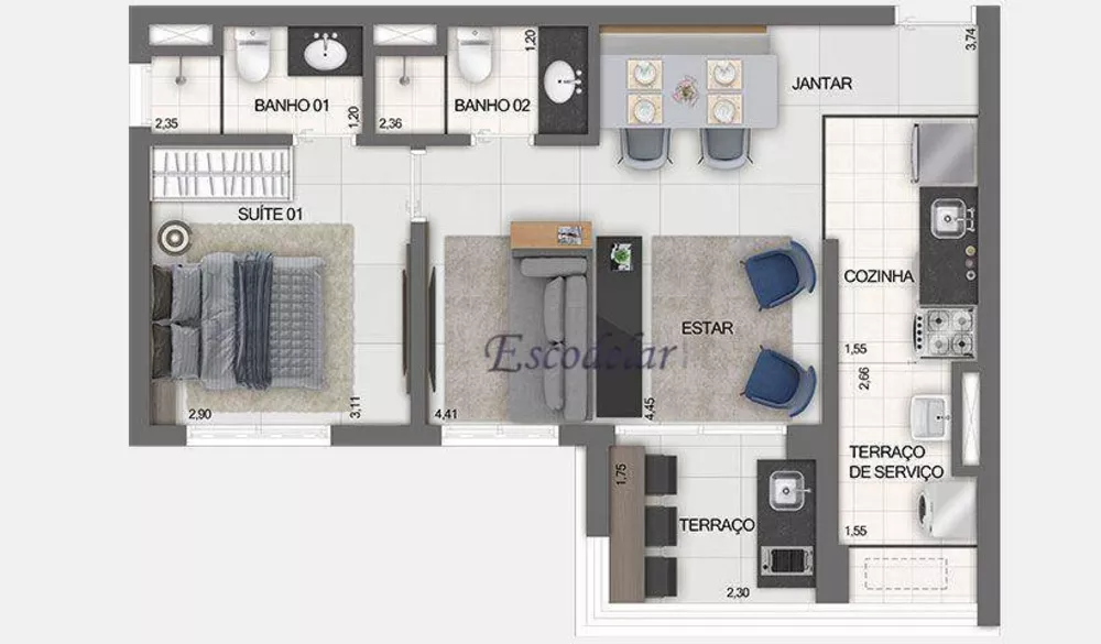 Apartamento, 2 quartos, 54 m² - Foto 2