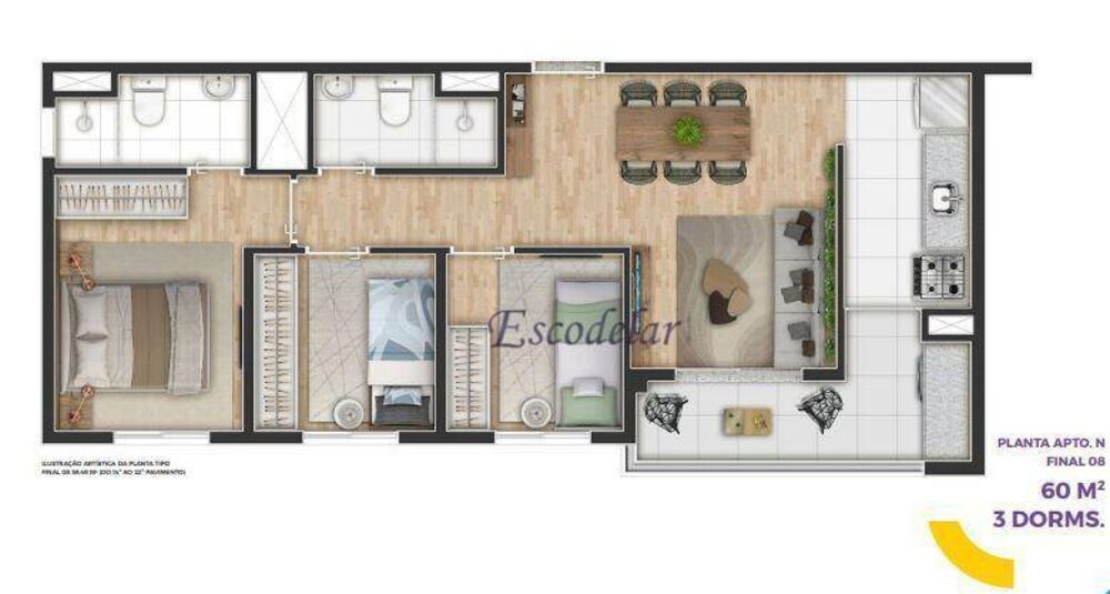 Apartamento, 3 quartos, 60 m² - Foto 9