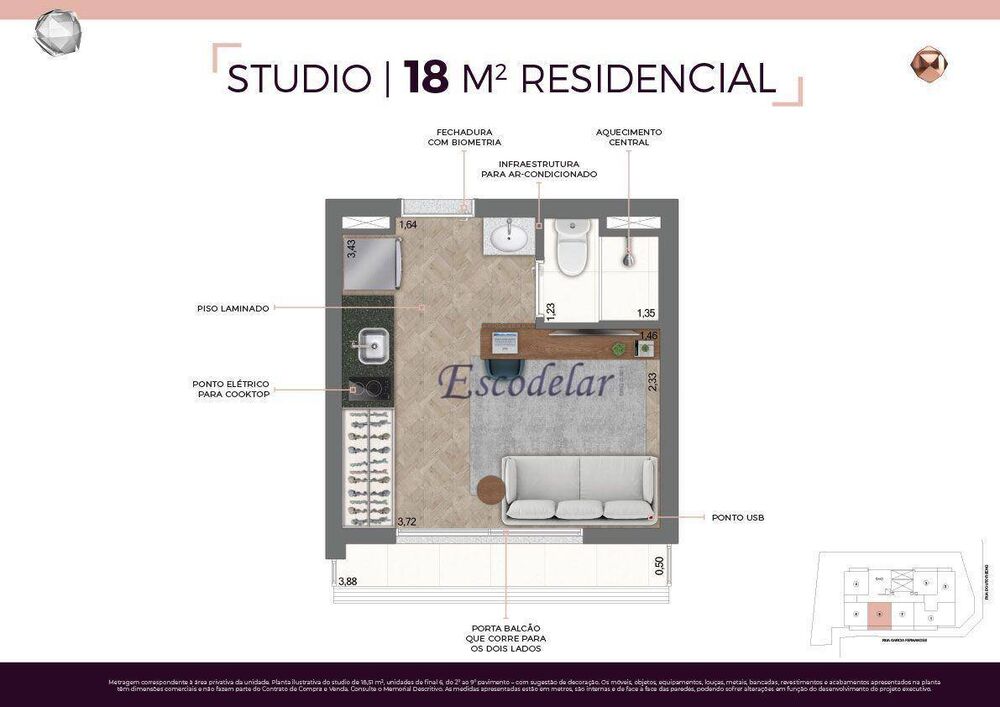 Kitnet-Studio, 18 m² - Foto 3